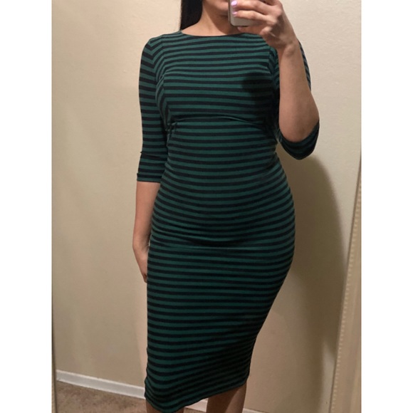 green and black striped dress
